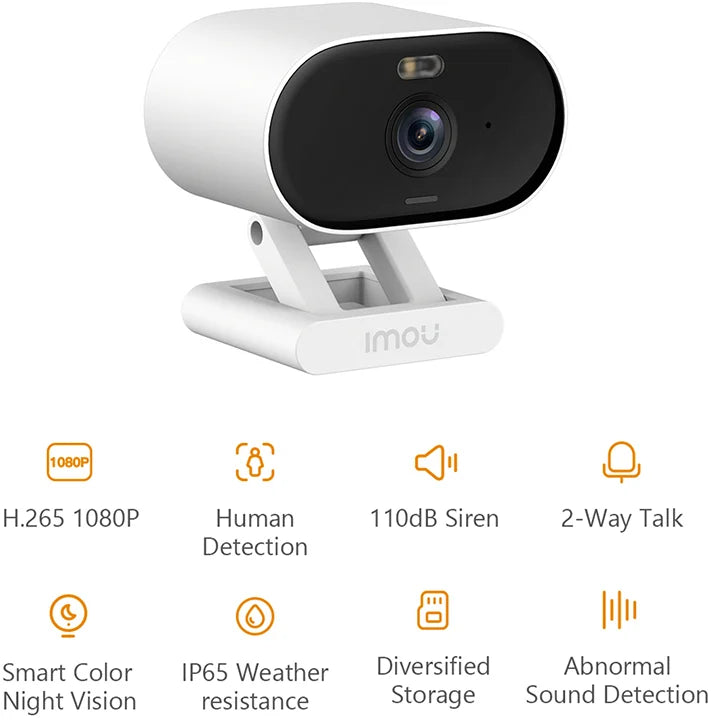 IPC-C22F-C-IMOU - CAMARA IP VERSA 2MP LENTE FIJO 2,8MM 30FPS, H.265, SMART FULL COLOR, WIFI 2.4GHZ, DETECCION PERSONAS, MOVIMIENTO, MASCOTAS, AUDIO 2VIAS, IP65