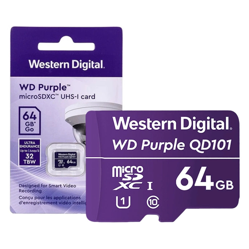WDD064G1P0C MICROSD WD PURPLE CLASE 10 64GB PARA VIDEOVIGILANCIA